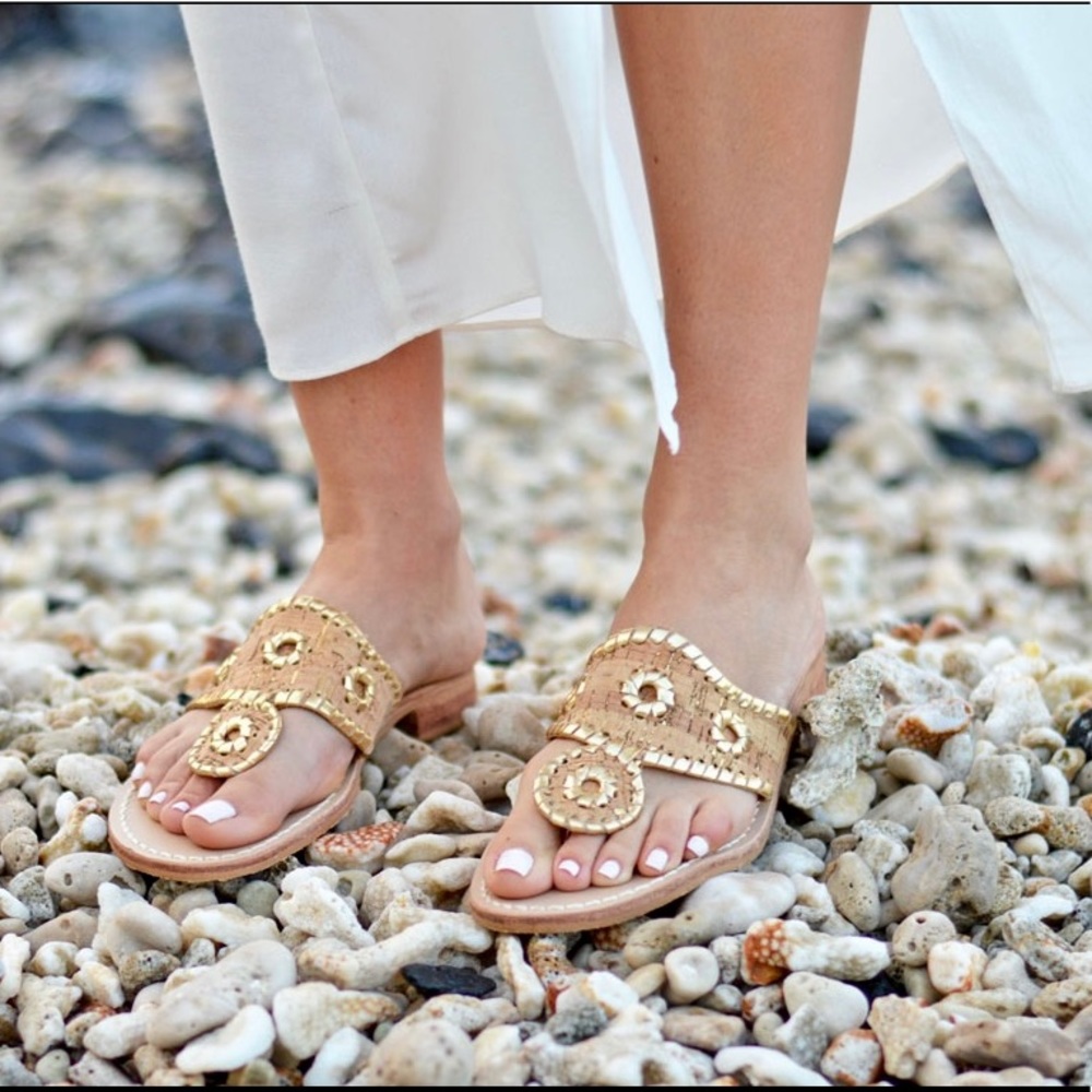 NWOT Jack Rogers Women’s Jacks Flat Sandals - Natural Cork, Gold Tone Size 8M